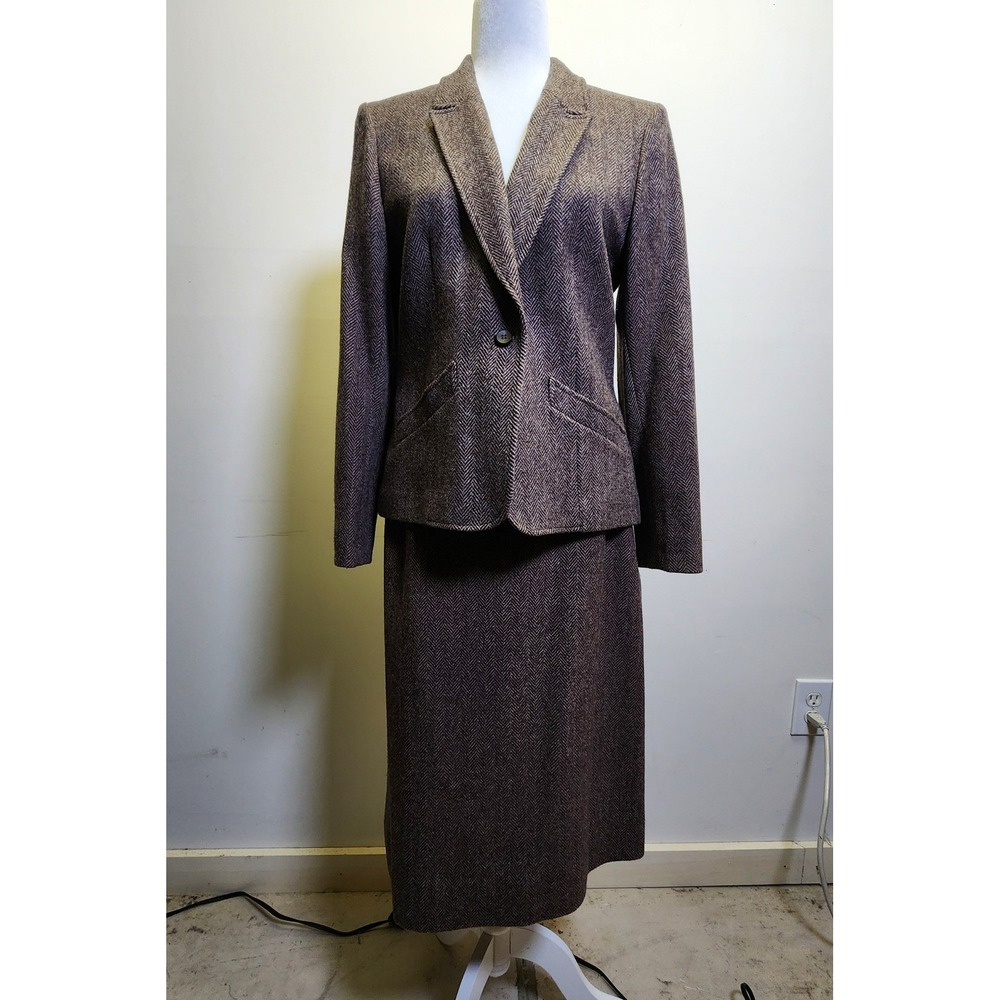 Pendleton Classic 100% Pure Virgin Wool Skirt Suit 8/10 Herringbone Tweed